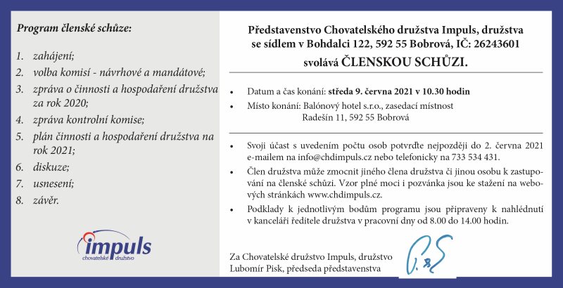 Členská schůze Chovatelského družstva Impuls, družstva